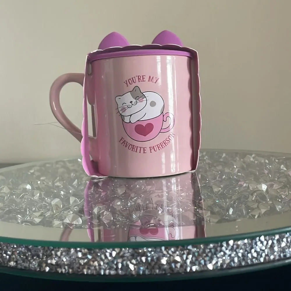 New Eccolo kitty cat mug with silicone cat ear lid you’re my favorite purrrson